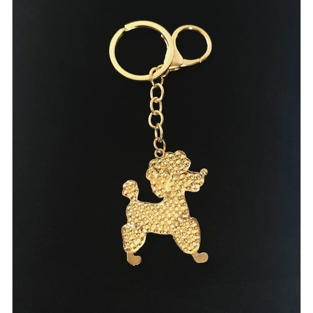 Poodle Rhinestone Charm Keychain Key Holder Purple Multi Gold Tone Metal New